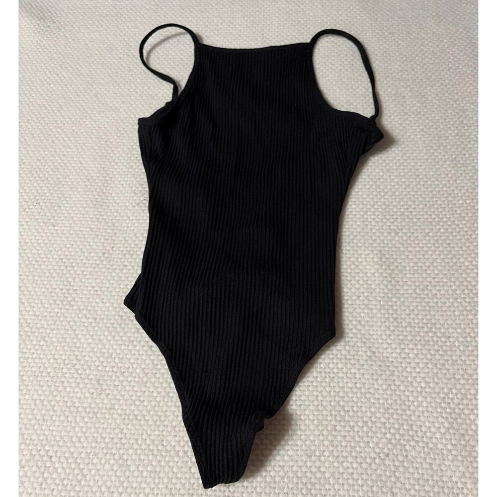 Wilfred Black Ribbed Bodysuit Spaghetti Strap XS Aritzia